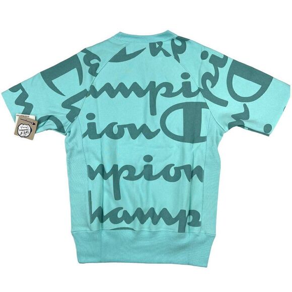 New Champion Men US XL Turquiose Blue Sweatshirt Short Sleeve Crew Neck Pullover - Picture 2 of 12